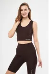 Kolsuz Sporcu Baskılı Crop - Kahve