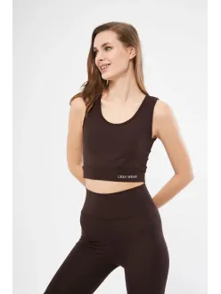 Kolsuz Sporcu Baskılı Crop - Kahve