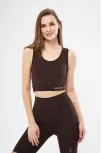 Kolsuz Sporcu Baskılı Crop - Kahve