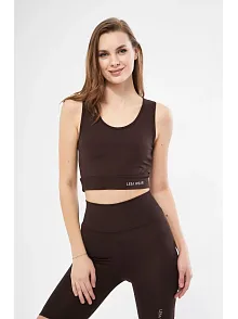 Kolsuz Sporcu Baskılı Crop - Kahve
