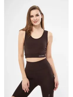 Kolsuz Sporcu Baskılı Crop - Kahve