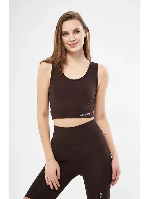 Kolsuz Sporcu Baskılı Crop - Kahve