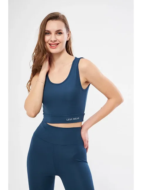 Kolsuz Sporcu Baskılı Crop - Turkuaz