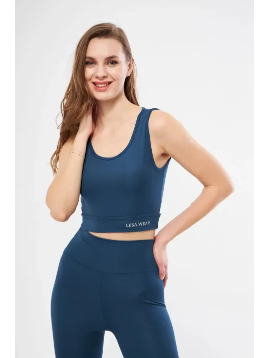 Kolsuz Sporcu Baskılı Crop - Turkuaz Kolsuz Sporcu Baskılı Crop - Turkuaz