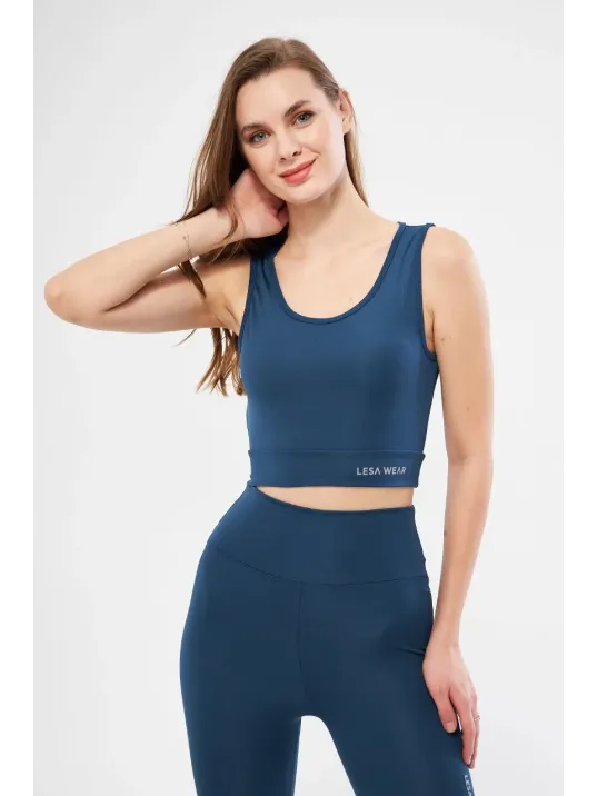 Kolsuz Sporcu Baskılı Crop - Turkuaz Kolsuz Sporcu Baskılı Crop - Turkuaz