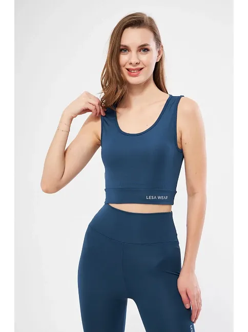 Kolsuz Sporcu Baskılı Crop - Turkuaz