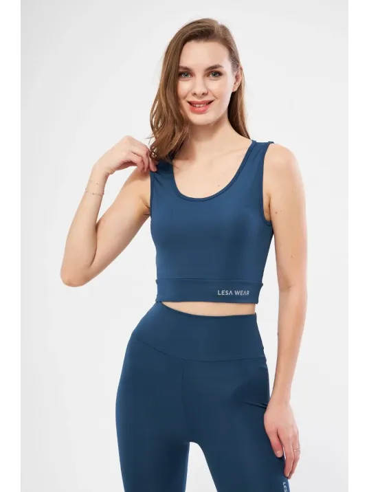 Kolsuz Sporcu Baskılı Crop - Turkuaz Kolsuz Sporcu Baskılı Crop - Turkuaz