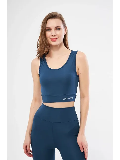 Kolsuz Sporcu Baskılı Crop - Turkuaz
