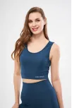 Kolsuz Sporcu Baskılı Crop - Turkuaz