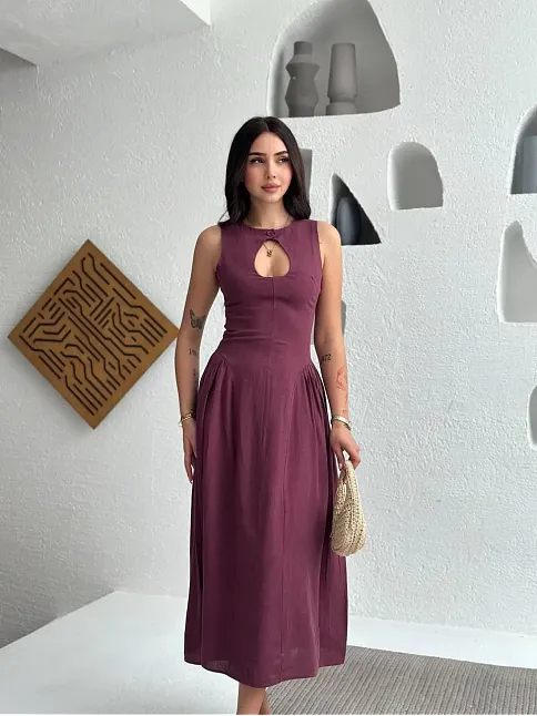 Kolsuz Uzun Kabardin Elbise - Bordo