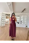 Kolsuz Uzun Kabardin Elbise - Bordo