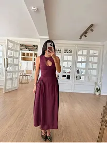 Kolsuz Uzun Kabardin Elbise - Bordo
