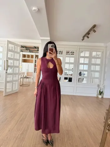 Kolsuz Uzun Kabardin Elbise - Bordo