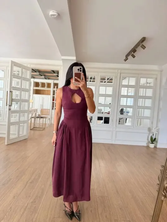 Kolsuz Uzun Kabardin Elbise - Bordo Kolsuz Uzun Kabardin Elbise - Bordo