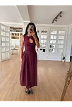 Kolsuz Uzun Kabardin Elbise - Bordo