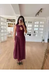 Kolsuz Uzun Kabardin Elbise - Bordo