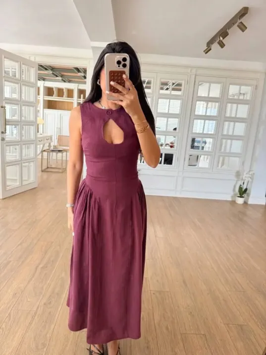 Kolsuz Uzun Kabardin Elbise - Bordo Kolsuz Uzun Kabardin Elbise - Bordo