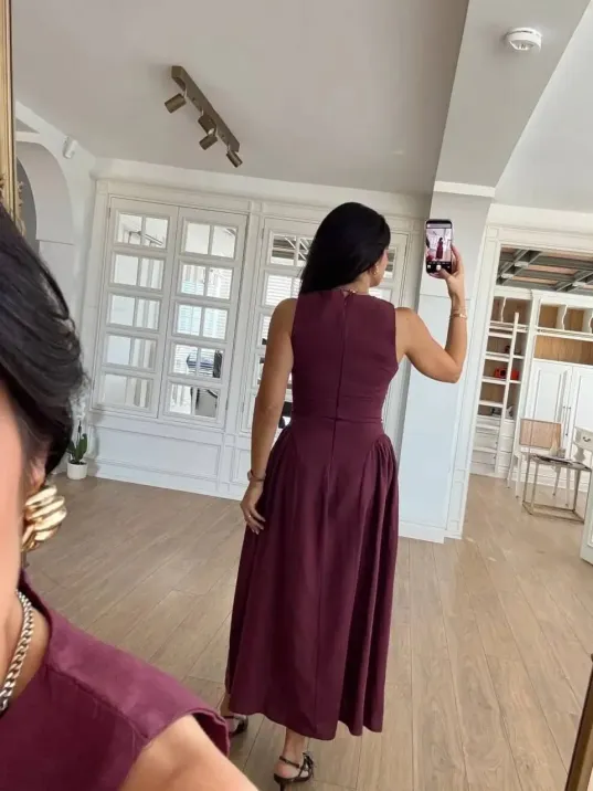 Kolsuz Uzun Kabardin Elbise - Bordo Kolsuz Uzun Kabardin Elbise - Bordo