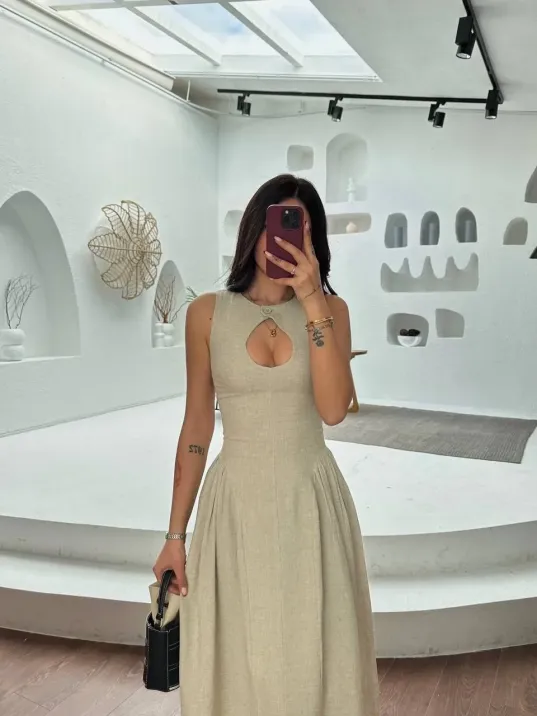 Kolsuz Uzun Kabardin Elbise - Gri Kolsuz Uzun Kabardin Elbise - Gri