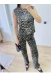 Leopar Desenli Düğmeli Bluzlu Pantolon İkili Takım -leopar Leopar Desenli Düğmeli Bluzlu Pantolon İkili Takım -leopar