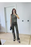 Leopar Desenli Düğmeli Bluzlu Pantolon İkili Takım -leopar Leopar Desenli Düğmeli Bluzlu Pantolon İkili Takım -leopar