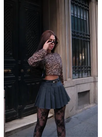 Leopar desenli Uzun Kollu Crop - Leopar Leopar desenli Uzun Kollu Crop - Leopar