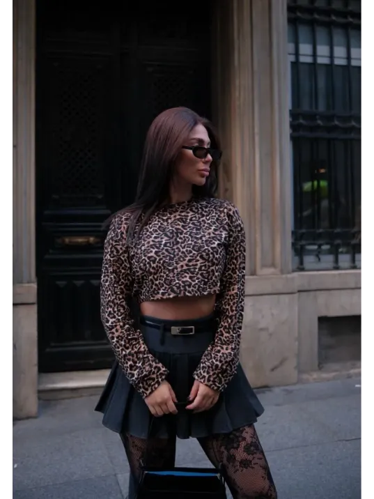 Leopar desenli Uzun Kollu Crop - Leopar Leopar desenli Uzun Kollu Crop - Leopar