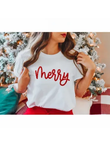 Merry Baskılı T-shirt - Beyaz