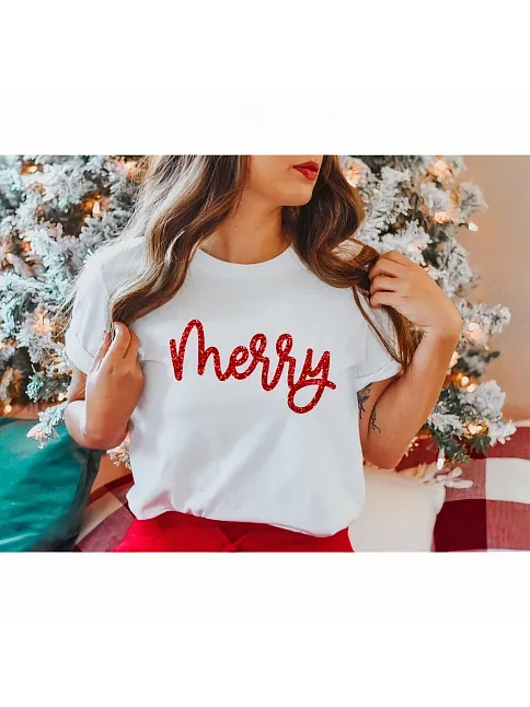 Merry Baskılı T-shirt - Beyaz
