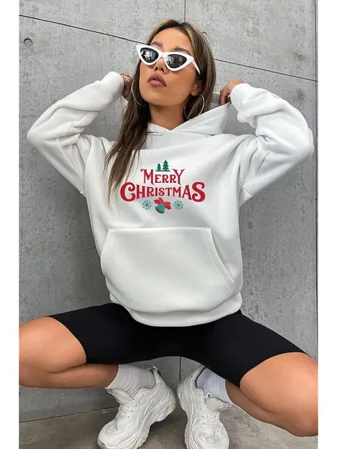 Merry Chrıstmas Sweatshirt & Hodie - Beyaz