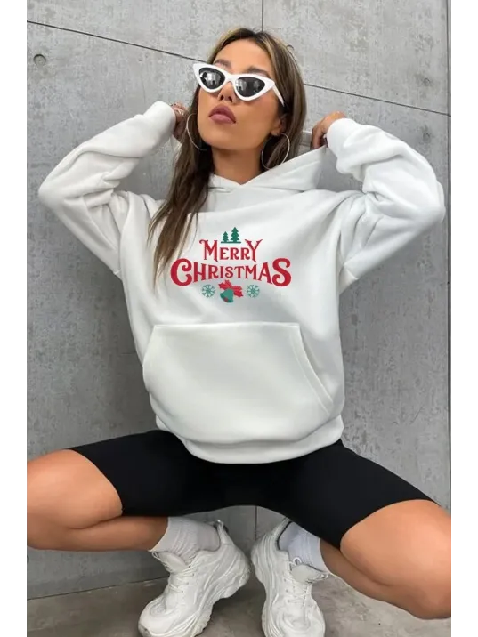 Merry Chrıstmas Sweatshirt & Hodie - Beyaz