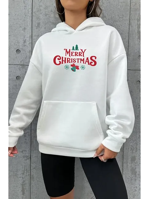 Merry Chrıstmas Sweatshirt & Hodie - Beyaz