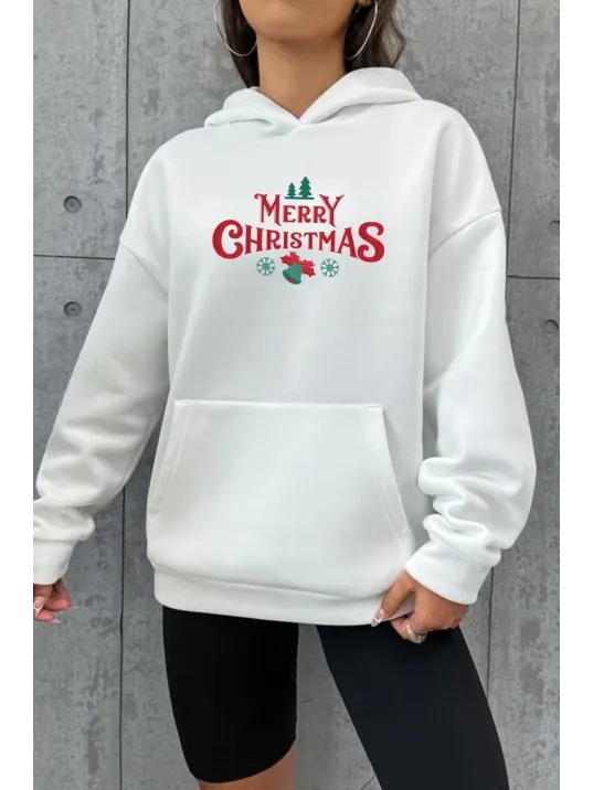 Merry Chrıstmas Sweatshirt & Hodie - Beyaz
