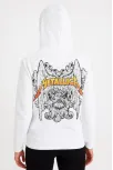 Metallica İki İplik Kapüşonlu Ön Ve Arka Baskılı Hoodie - Beyaz