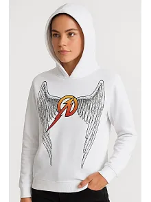 Metallica İki İplik Kapüşonlu Ön Ve Arka Baskılı Hoodie - Beyaz