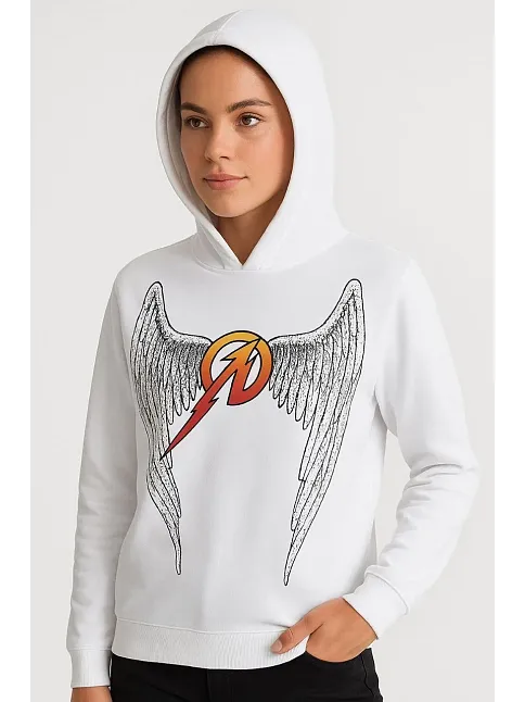 Metallica İki İplik Kapüşonlu Ön Ve Arka Baskılı Hoodie - Beyaz