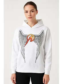 Metallica İki İplik Kapüşonlu Ön Ve Arka Baskılı Hoodie - Beyaz