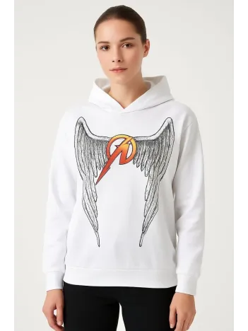 Metallica İki İplik Kapüşonlu Ön ve Arka Baskılı hoodie - Beyaz