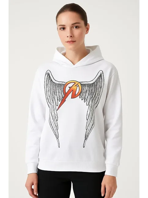 Metallica İki İplik Kapüşonlu Ön Ve Arka Baskılı Hoodie - Beyaz
