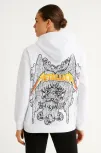 Metallica İki İplik Kapüşonlu Ön Ve Arka Baskılı Hoodie - Beyaz