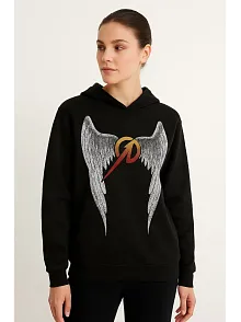 Metallica İki İplik Kapüşonlu Ön Ve Arka Baskılı Hoodie - Siyah