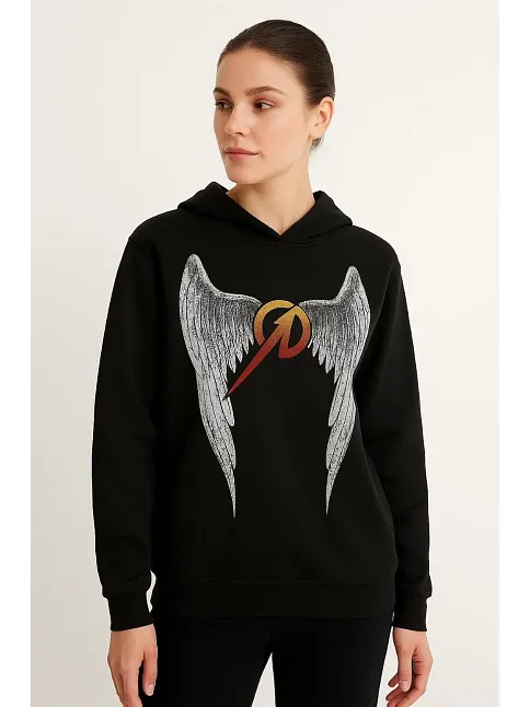 Metallica İki İplik Kapüşonlu Ön Ve Arka Baskılı Hoodie - Siyah