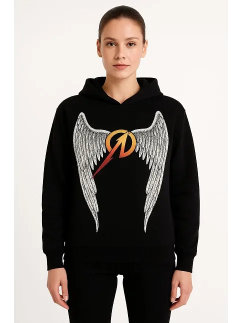 Metallica İki İplik Kapüşonlu Ön Ve Arka Baskılı Hoodie - Siyah