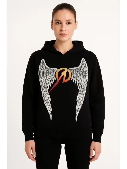 Metallica İki İplik Kapüşonlu Ön ve Arka Baskılı hoodie - Siyah