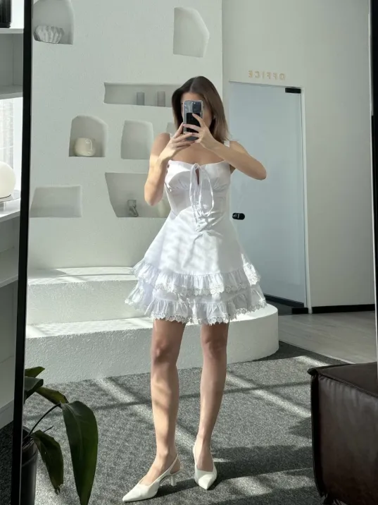 Mini Askılı Elbise - Beyaz