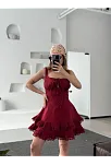 Mini Askılı Elbise - Bordo