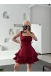 Mini Askılı Elbise - Bordo