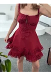 Mini Askılı Elbise - Bordo