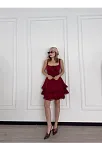 Mini Askılı Elbise - Bordo