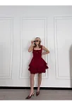 Mini Askılı Elbise - Bordo